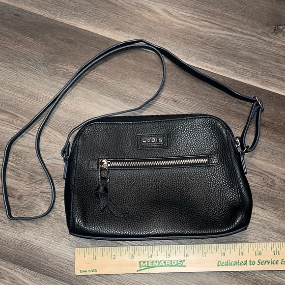 Lodis ladies navy blue leather crossbody bag, preowned - Picture 1 of 8